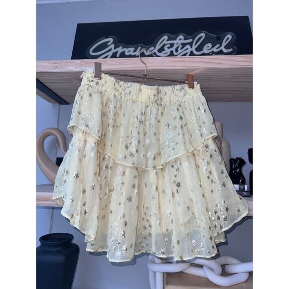 LoveShackFancy Yellow Ruffle Mini Gold Star Skirt Size Small Womens tiered skirt - Picture 3 of 7